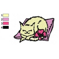 Cat on Pillow Embroidery Design